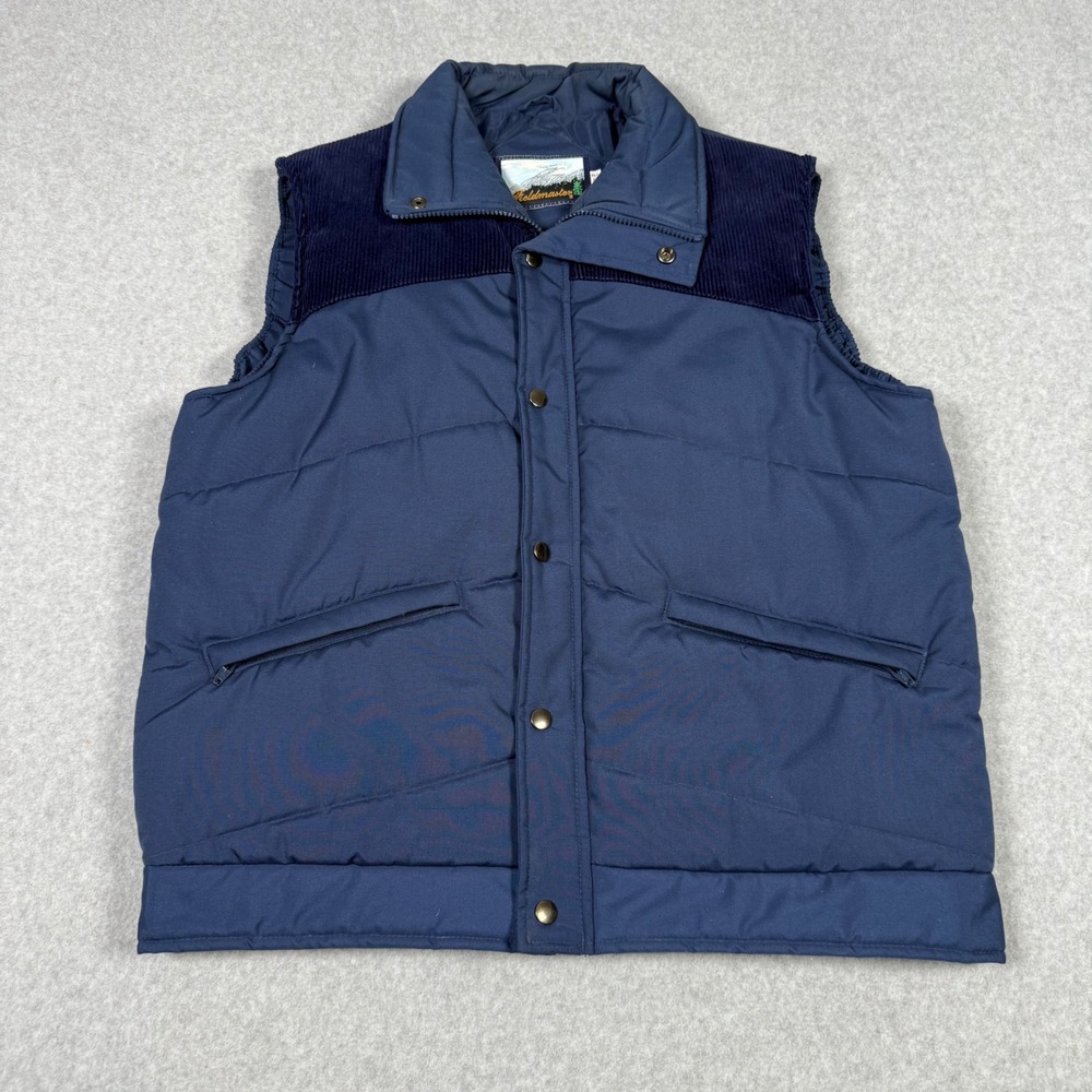 Vintage 80s Fieldmaster Mens Navy Blue Puffer Vest Corduroy Yoke Gorpcore Large